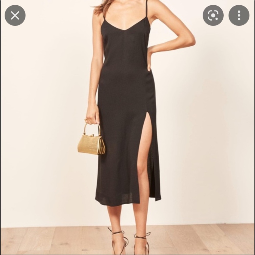 BRIANNA SIDE SLIT LINEN DRESS IN BLACK Size 6